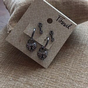Fossil Two Sets Of Dark Tone Rhinestone Earrings